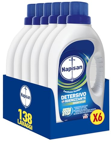 Napisan Detersivo Lavatrice Liquido Igienizzante Odorstop, 6 Confezioni da 1.15 l da 23 Lavaggi di Detersivo Lavatrice Liquido