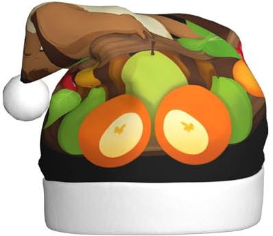 YYHWHJDE Squirrel in the fruit basket Pattern Christmas Hat for Adult quality festive accessory crafted soft, lightweight