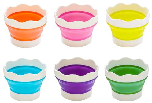 YBCCBY 6 Pcs Collapsible Paint Brush Washer, Silicone Paint Water Pots | Painting Waters Cup, Portable Painting Cup, Mini Foldable Waters Pot, Brush Cleaner, for Watercolor Oil Paintings
