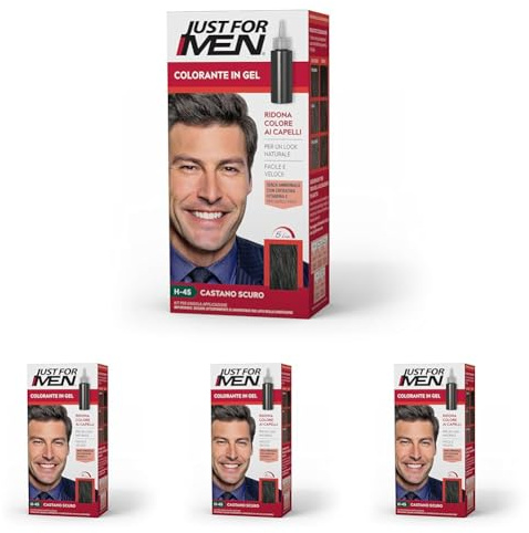 Just For Men Colorante In Gel, Tinta Semipermanente Per Capelli Uomo, Senza Ammoniaca, Con Cheratina E Vitamina E Per Capelli Forti, Colore Castano Scuro, H45 (Confezione da 4)