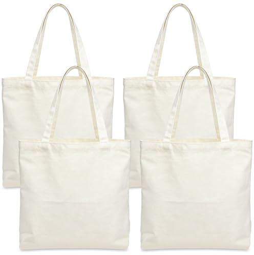 4 Stück Baumwolltasche Groß, 40 × 35cm Jutebeutel Unbedruckt Stoffbeutel | Tragetasche Wiederverwendbare Einkaufstasche Faltbar Baumwollbeutel für Shopping, Reise, Sport