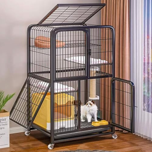 4-stöckiger Katzenkäfig for den Innenbereich mit Katzentoilette, großer Haustierkäfig, abnehmbares extra großes Gehege, 360° drehbare Rollen, Gitterfüße