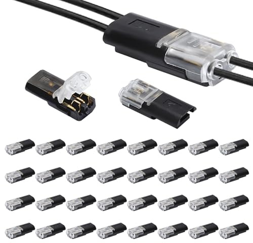 HENGBIRD 40 Connettori per Cavi a 2 Poli, Senza Spelatura, Connettore da 12 V per Auto, a LED, per Cavi Piatti da 18 a 22 AWG