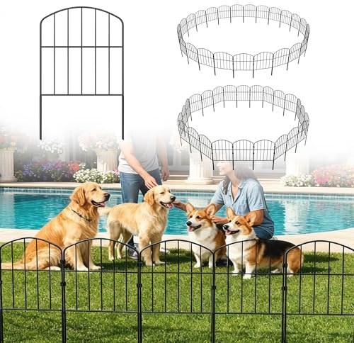 UISEBRT 25 Stück Dekorative Gartenzaun aus rostfreies Metall, Steckzaun ohne Graben,Metallzaun Tierzaun Beetzaun zum stecken,kleiner zaun für Außenbereich Hunde Kaninchen,62x32 cm