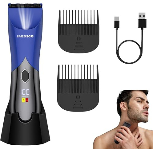 BarberBoss Rasoio elettrico senza fili da uomo, per tutto il corpo, rasoio intimo con design a prova di spruzzi, rasoio per peli pubici e palla da uomo