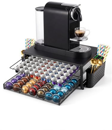 Weenkler Kapselhållare med 2-stegs förvaringslåda Kaffestation för Nespresso kaffekapslar & maskiner – 39,5 x 25,5 x 16,5 cm