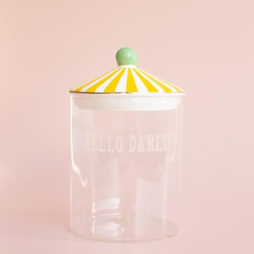 YVONNE ELLEN Hello Darling Glass Storage Jar | Glass Storage Jars with Lid Airtight, Kitchen Storage Jars for Pasta & Food, Storage Jars for Kitchen | 10 x 16.5 cm