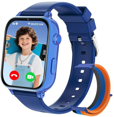 Kinder Smartwatch, GPS Smartwatch für Kinder, 4G KinderUhr Telefon Video/Voice Smart Familienchat SMS/WIFI/SOS Sport Schrittzähler Spiele, Kindergeschenke Armbanduhr für ab 4 Jahren, DunkelBlau