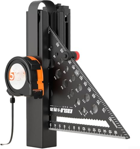 KHIronHive 5 m ståltejp mått och 18 cm aluminium triangel linjal set med ABS midjeklämma bärbart mätverktyg för konstruktion träbearbetning svarta snabbkopplingskrokar för hushållsprojekt