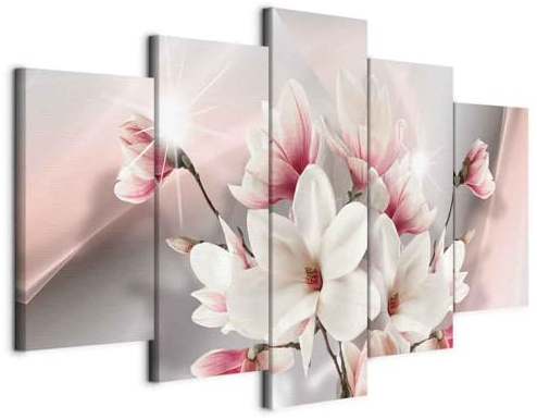 B&D XXL - Leinwandbild Magnolien rosa, 225x112 cm, 5-teilig, Schlafzimmer | Hochwertige Leinwand, sofort aufhängbar, ideal fürs Wohn- oder Schlafzimmer, wasserfest und lichtecht, langlebig, stilvoll
