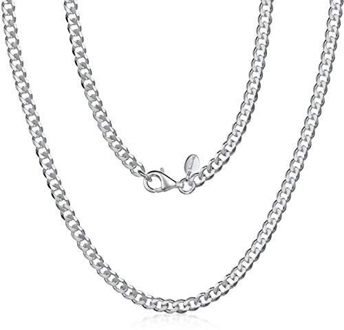 Amberta 925 Sterling Silber Halskette für Herren - Rhodiniert - Flache Panzerkette 3.7 mm – 50 cm