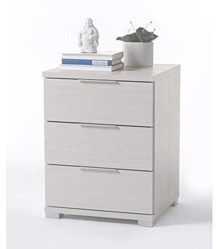 Stella Trading Universal Nachttisch in Pinie Weiß Optik - Moderner Nachtschrank mit drei Schubladen für Ihr Boxspringbett - 46 x 61 x 42 cm (B/H/T)