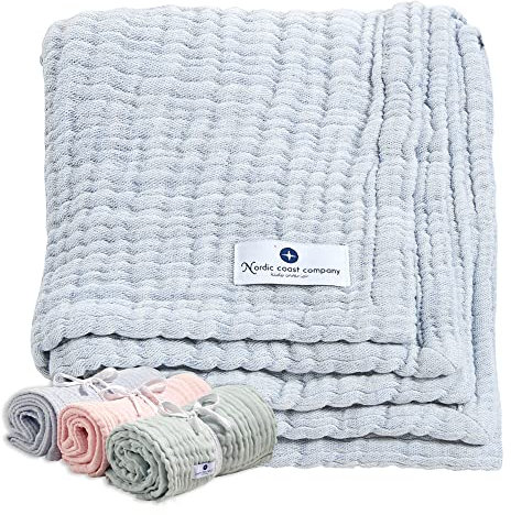 Babydecke Musselin von NORDIC COAST Mulltücher Einschlagdecke Erstlingsdecke ab Geburt Puckdecke Krabbeldecke Spucktuch Spucktuch (Blau, 80x80cm)