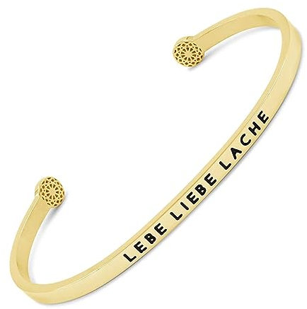 SIMPLE PLEDGE | Lebe Liebe Lache Armreif | Armband Damen mit Gravur in Silber, Gold, Roségold | Perfekt als Schmuck Geschenk | Schwarze Gravur