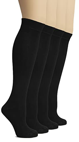 Hugh Ugoli Chaussettes hautes en bambou pour femme, Lot de 4 Paires, Coutures confortables, Chaussettes uniformes pour filles, Robe & Quotidien, Douces & Légères, Noir, Pointure: 38-42