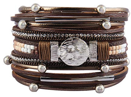 JAOYU Leder Wickelarmbänder für Frauen Strass Armband Handgemachte Manschette Armreif Böhmischen Schmuck für Teen Mädchen, Schwester, Damen Geschenke