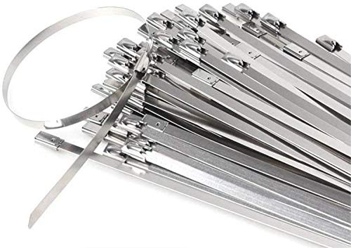 Edelstahl Kabelbinder, Tiberham 100 Stück 200 x 4,6 mm Metall Kabelbinder, Hohe Qualität 316 Marine Grade Metall Stahlband Hitzeschutzband Auspuffband für Home Office Werkstattwerkstatt
