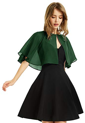 Mjuk chiffongsjal för kvinnor, wraps, axelduva för aftonklänning, bröllopskappa, Bolero Flapper-slöja, Mörkgrön, one size
