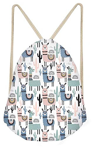 chaqlin Große Kinder-Tasche mit Kordelzug, Strandtasche, Gymbag, Alpaka, Lama, Rucksack, Wandern, Laufen, Reisen, Einkaufstasche für Mädchen
