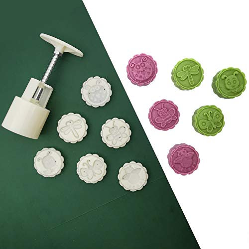 Keksstempel Mondkuchenform Stempel, Plätzchenpresse Mittelherbstfest DIY Dekoration Presse Keksausstecher Form Runde Keksausstecher Set Fondant Kuchendekoration (Round 6 Insect, 50g)