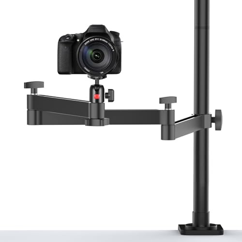 jusmo ULANZI Desk Mount Stand with Flexible Arm, Overhead Mount, Articulated Arm with 360° Rotatable Ball Head, Aluminum Stand for Ring Light/DSLR Camera/Webcam/Panel Light