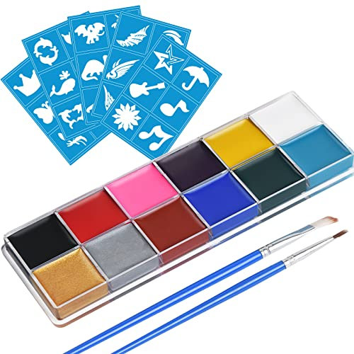 URAQT Visage Corps Peinture, Palette de Maquillage pour Enfants, 12 Couleurs Peinture à L'huile Professionnelle Flash Tatouage Maquillage Palette, Sûr, Non Toxique, Pour Halloween, Noël, Soirées