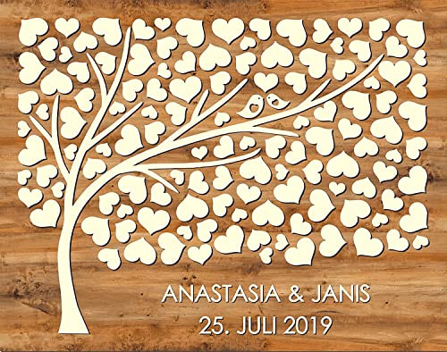 Manschin-Laserdesign Personalisiertes 3D Gästebuch Baum | 50-200 Blätter | in verschiedenen Größen | komplett aus echtem Holz für alle Anlässe wie Hochzeit, Geburtstg, Jubiläum UVM.