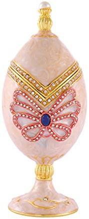 QIFU Easter Egg Style White Jewelry Trinket Box with Hinged Unique Gift for Home Decor
