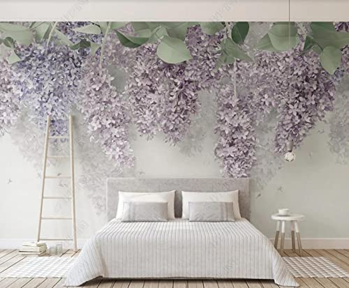 ZXCHEE Papier Peint Panoramique 3D Fleurs De Glycine Violette Papier Peint 3D Intissé Chambre Salon Décoration Murale