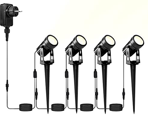 Luminea Gartenstrahler: 4er-Set Aluminium-Gartenspots mit COB-LEDs und Erdspieß, 850 lm, 12 W (Gartenstrahler LED, Erd-Spieß, Baum)