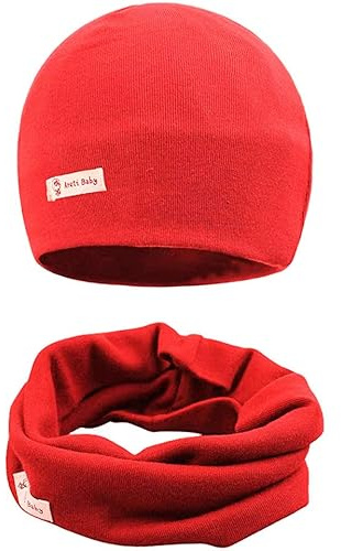 Areti Baby Strickmütze + Loop Schal Set, Baumwollmütze Weich Kinder Beanie Mütze Nackenwärmer Halsbänder Halstuch Herbst Winter Kleinkind Hut und Kragen Schals