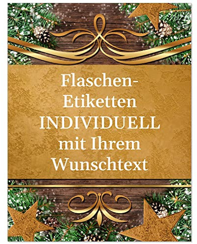 8 Flaschenetiketten selbstklebend mit Text personalisiert - Weihnachten Etikett Rustikal - weihnachtliche Flaschen Aufkleber
