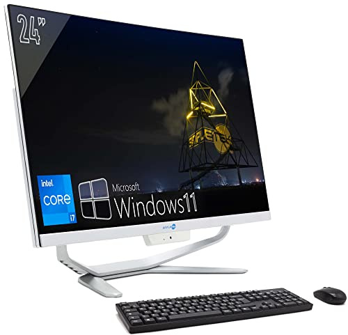 PC tout-en-un 24 Full HD Incurvé Core i7 Jusqu'à 3,90 GHz Windows 11 Pro 8 Go RAM SSD 120 Go Webcam 1080p WiFi5 BT HDMI Ordinateur fixe Aio Home école travail Simpletek