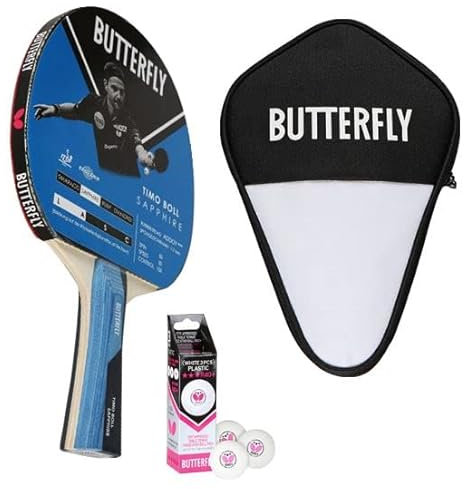 Butterfly Timo Boll Tischtennis Set Sapphire | TT-Schläger + TT-Hülle + Bälle | Tischtennisset | ITTF Addoy Belag | für Hobby- & Freizeitspieler