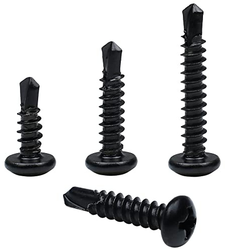 MateOne 410 Stainless Steel #8 Self Drilling TEK Screw Assortment Kit, Pan Head Self Tapping Sheet Metal Screws, Length 1/2 3/4 1 150 PCS - Black Oxide