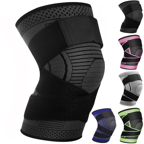 Ruilala Rodilleras Menisco y Ligamento Ajustable Rodillera Estabilizadora 1 Pieza Rodilleras Deportivas Para Hombres y Mujeres Para de Menisco, Tendinitis, Correr, Baloncesto (Negro, XXL)