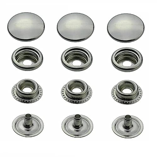 ISTA TOOLS Druckknöpfe Silber Ringfeder, Ring-Feder-Buttons, R-Feder-Snaps, Messing, rostfrei, vierteilig Metallknöpfe (20 Stück - 12,5 mm)