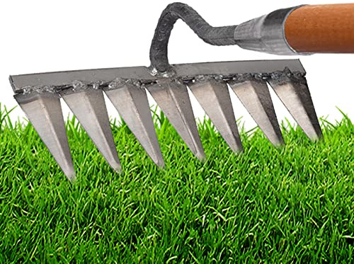 Râteau de Jardin, Râteau À Déchaumeur en Métal Dents Acier Au Carbone, Creuse en Acier trempé, Râteau déchaumeur, désherbage, Jardinage, Outil de désherbage, râteau de désherbage pour de