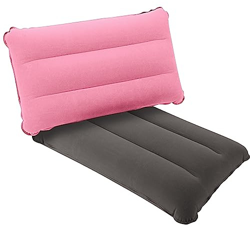 SUTAFOR Aufblasbares Kissen 2er Set Ultraleicht Campingkissen Reisekissen Beflockung Strandkissen für Outdoor, Wandern 44x28 cm Rosa+Grau