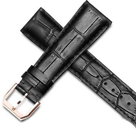 BONOOL Uhrenarmband für IWC-Fliegeruhren Portofino PORTUGIESER Herrenarmband-Uhrenzubehör Echtleder-Uhrenarmband Uhrengürtelkette (Farbe: Schwarz-RoseGoldVerschluss1, Größe: 21 mm)