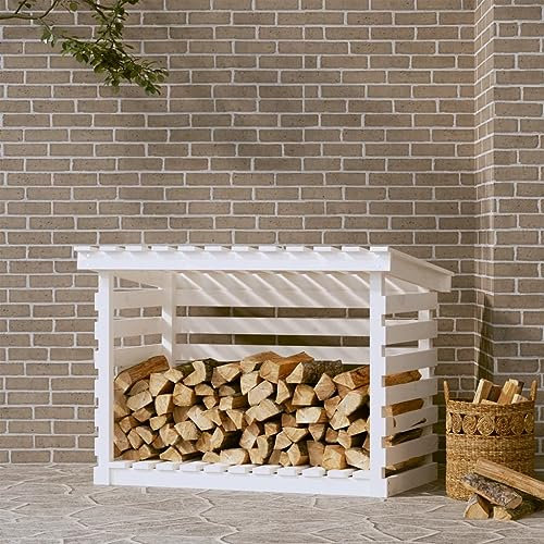 SKM Kaminholzregal Weiß 108x73x79 cm Massivholz Kiefer, Weight: 20.1 kg, 822228