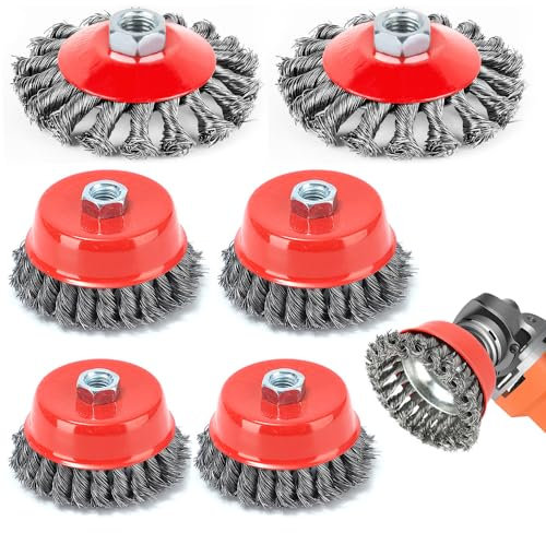 XPJBKC Drahtbürste Flex Set, 6 Stück Drahtbürste Winkelschleifer, Topfbürste Winkelschleifer, Topfbürste Bohrmaschine, Flex Drahtbürste, Gezopft für Winkelschleifer Oberflächenpolitur (75/100mm)
