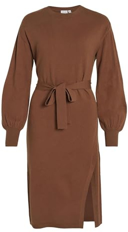 Viricky L/S Belted stickad klänning/Ka, Toffee, L