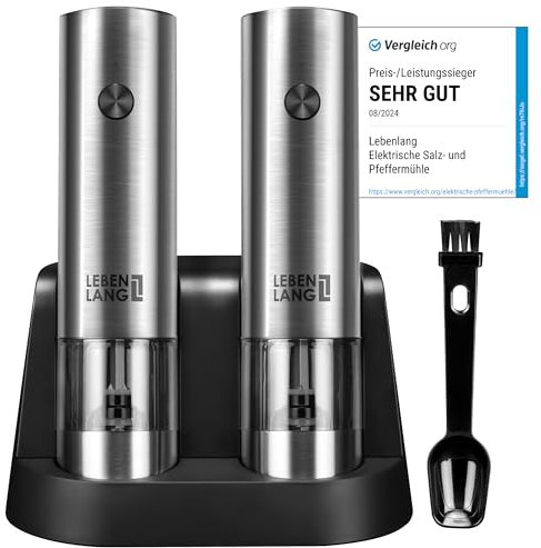 LEBENLANG Molinillo de sal y pimienta electrico - Recargable con muchos accesorios & Juego de pilas incluida I Molinillo de pimienta eléctrico salero electrico sal pimentero molinillo especias