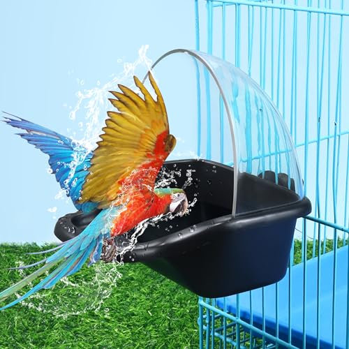 Lanfly Vogeltränke Box Hängende Vogeltränke Spielzeug Sittich Käfig Badewannen Papagei Badewanne Wasserdusche Futterspender Halter Tablett Vogeltränke für Vogelkäfige Zubehör Kleine Vögel Papageien