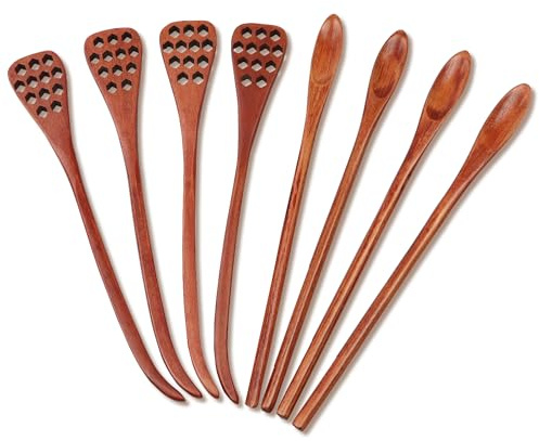 4pcs 7.87Inch Honey Dipper Sticks and 4pcs 7.87Inch Coffee Stirring Spoons, Honey Sticks for Tea,Wooden Honey Spoon Stirrer for Honey Jar Dispense Drizzle Honey and Wedding Party Gift