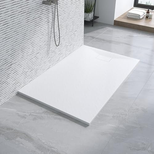 Duschwanne Duschtasse 140x90 cm ebenerdig Steinoptik Anti-Rutsch Zuschneidbar ohne Siphon und Ablaufgarnitur