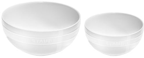 STAUB 1029119 Steingut – Schalen und Auflaufförmchen 2-teiliges Rührschüssel-Set aus Keramik, verschachtelt, Weiss/opulenter Garten