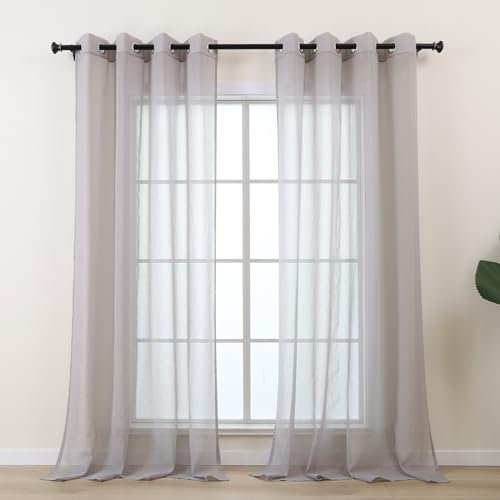 L.Z.E Cortinas Grises para salón, Modernas, con Ojales, confeccionadas, Transparentes, para Dormitorio, Ventana, Juego de 2 Unidades, 175 cm Cortas (LZE2213E-GR175)