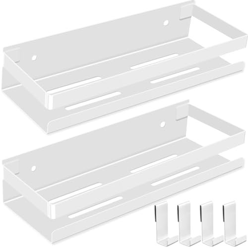 MUUKAIII Mensola Doccia Senza Foratura 2 Pezzi Mensola Doccia Bianca 30cm Porta Sapone per Doccia con 4 Ganci Mensola Bagno Acciaio Inox Portaoggetti Doccia per Accessori Doccia